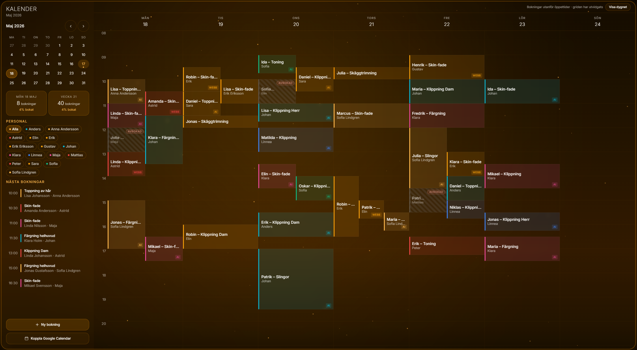 Klipphjälpens kalender — admin-vy